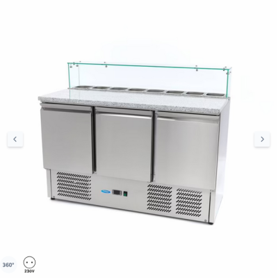  Ψυγείο προετοιμασίας πίτσας 3 πόρτες - 137cm - 400L - με γυάλινο κάλυμμα